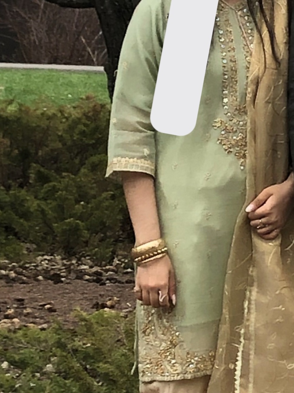 Pakistani/Indian 3pc Embellished Sage Green Women's Shalwar with Gold Detailing
